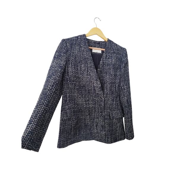 Babaton Kilburn Double Breasted Metallic Tweed Blazer Blue Size 6 - Picture 2 of 11